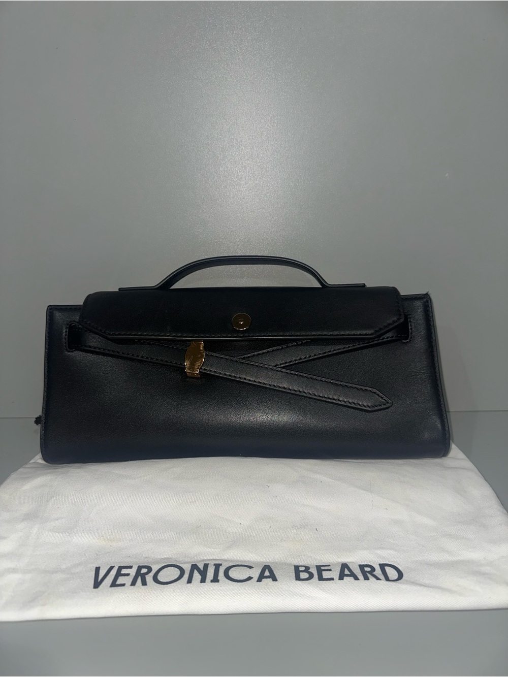 Veronica Beard Black Leather Top-Handle Satchel with Wrap Strap